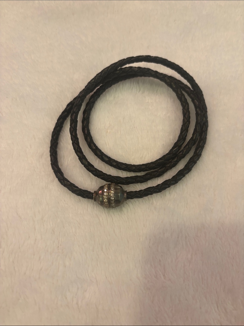Silpada Black Braided Leather Wrap Bracelet with .925 Silver Magnetic Clasp